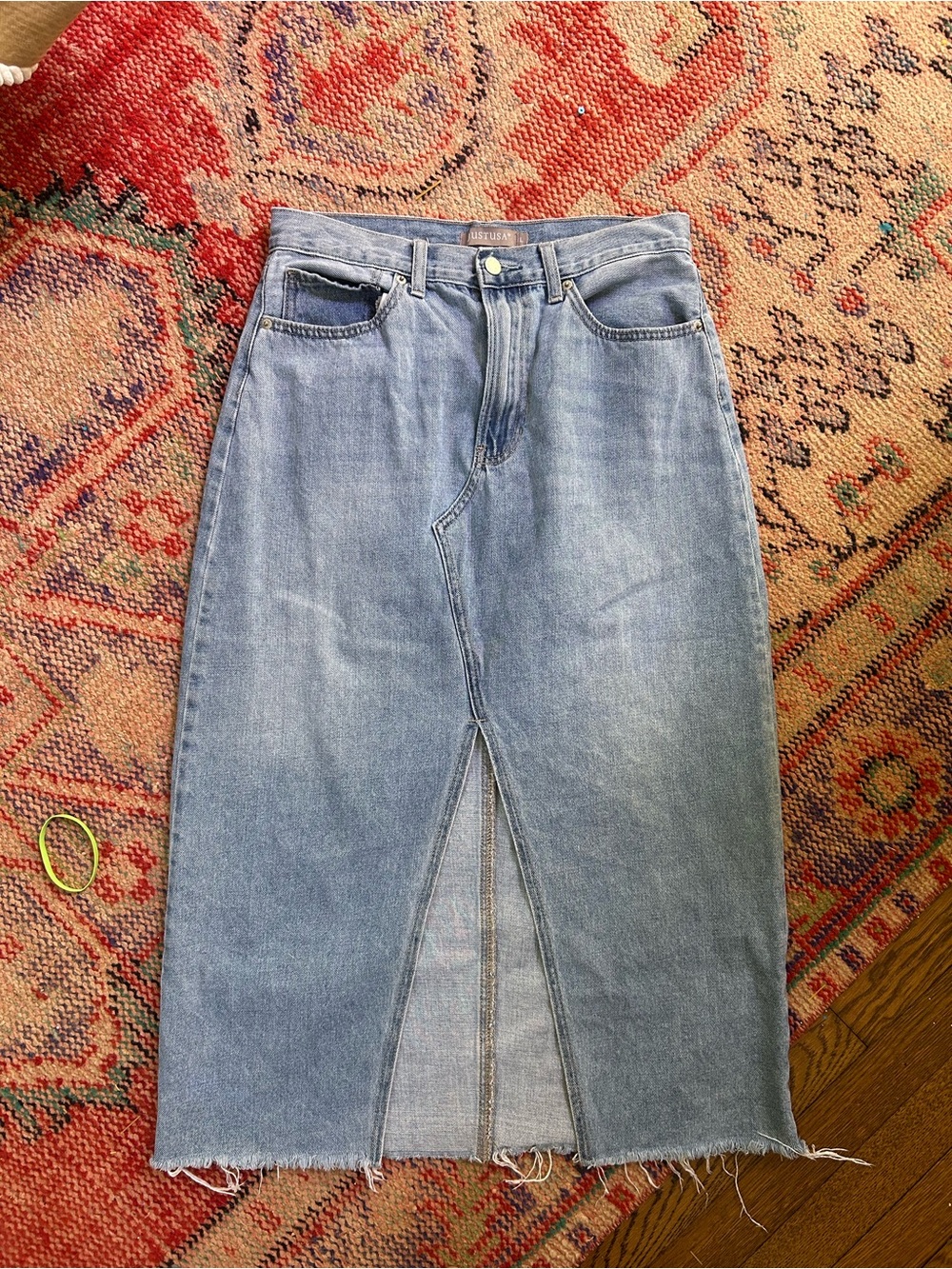 Just USA Light Blue Denim Midi Skirt with Front Slit